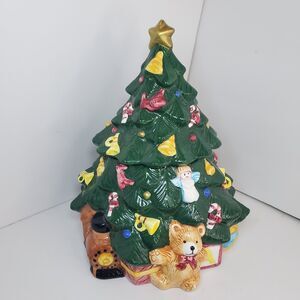 Vtg 1995 Home Trends Ceramic Large Christmas Tree Cookie Jar Holiday Festive Box